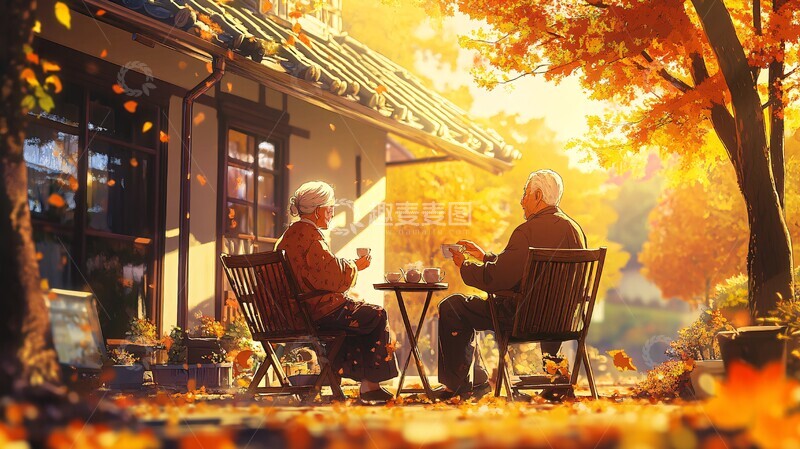 高清大图下载【趣麦麦图】秋日茶话秋日老夫妻椅子3