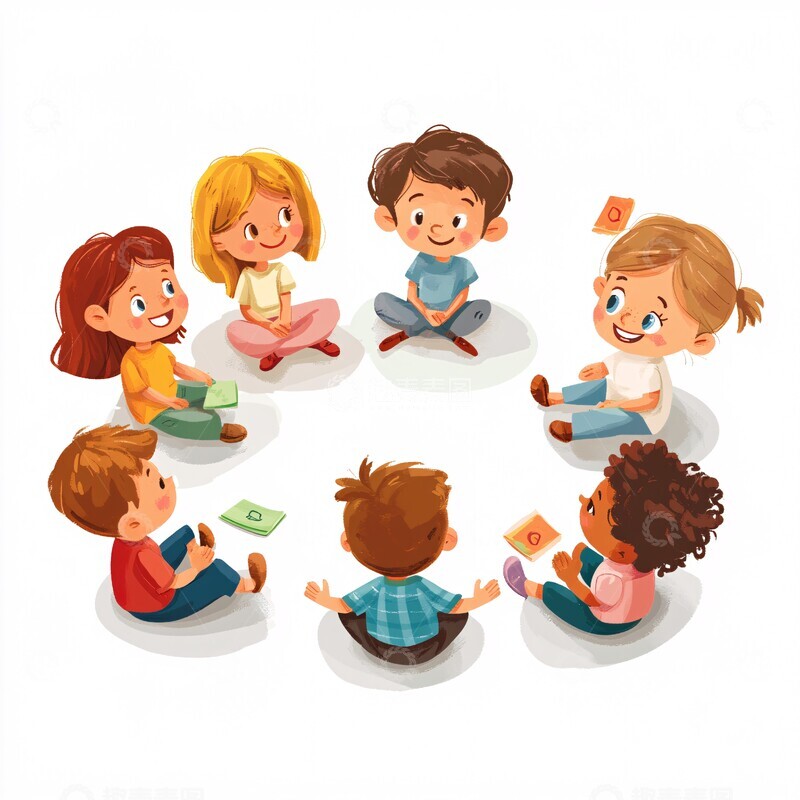 高清大图下载【趣麦麦图】学生围坐圆圈时间