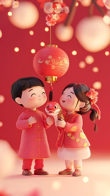蛇灯笼春节孩子