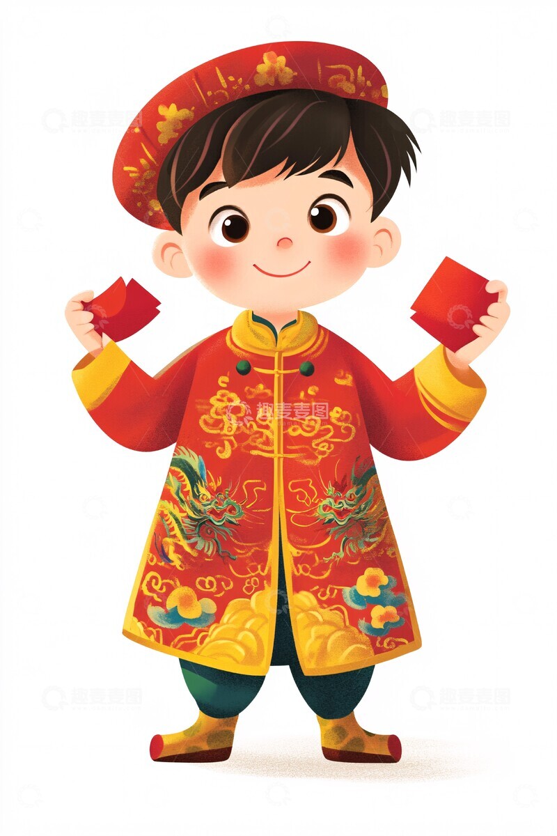高清大图下载【趣麦麦图】男孩穿中式服装拿红包2
