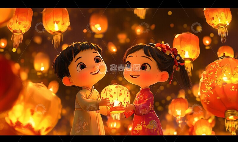 高清大图下载【趣麦麦图】儿童观灯儿童节日灯笼3