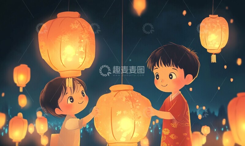 高清大图下载【趣麦麦图】儿童观灯儿童节日灯笼1