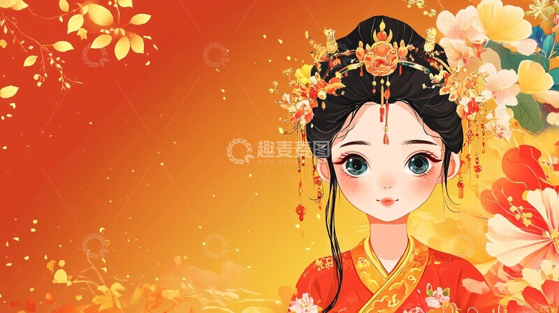 高清大图下载【趣麦麦图】卡通女孩传统服饰2