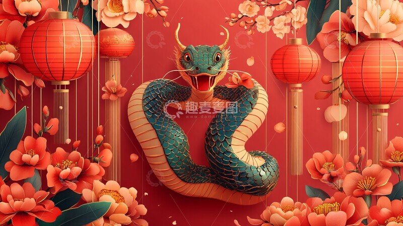 高清大图下载【趣麦麦图】新年小蛇灯笼图1