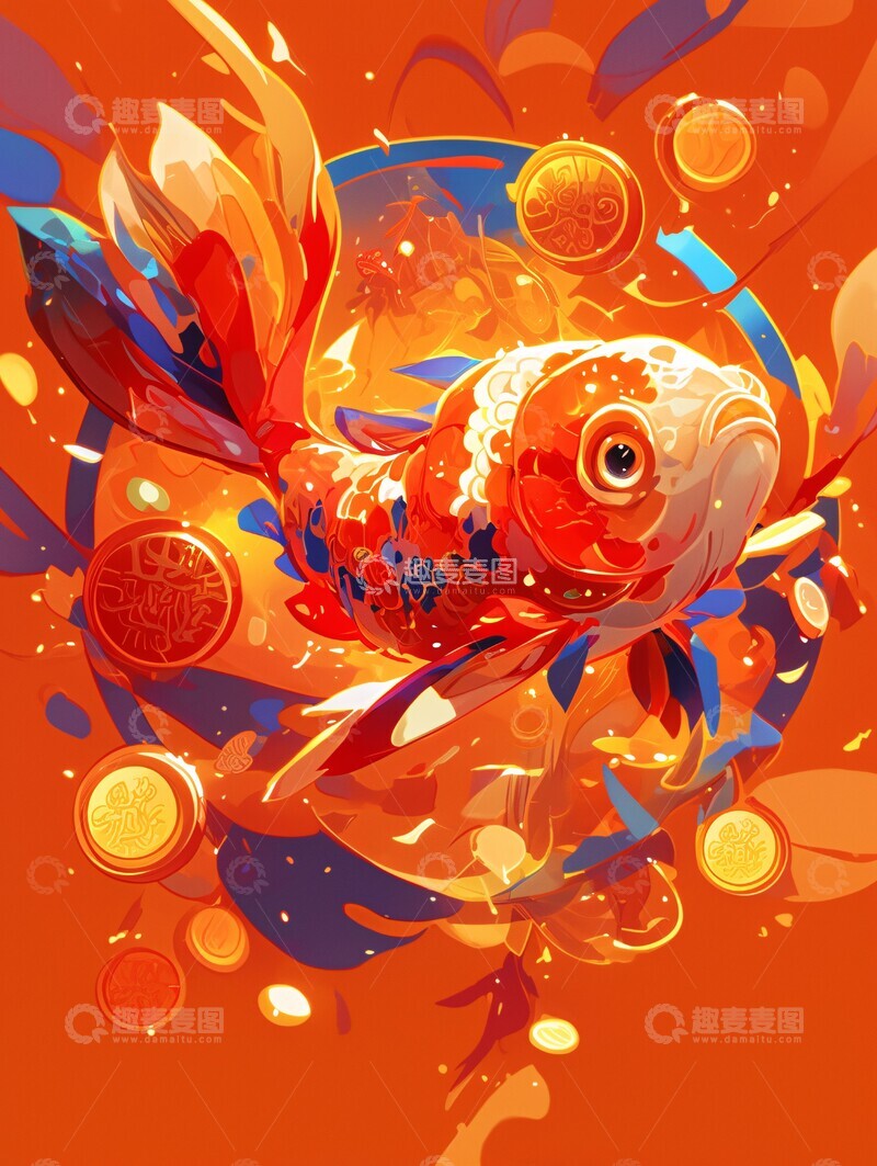 高清大图下载【趣麦麦图】红鲤鱼飞舞金币3