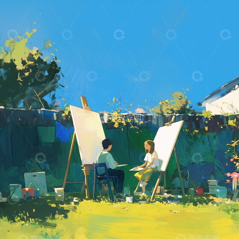 高清大图下载【趣麦麦图】绘画草坪二人3