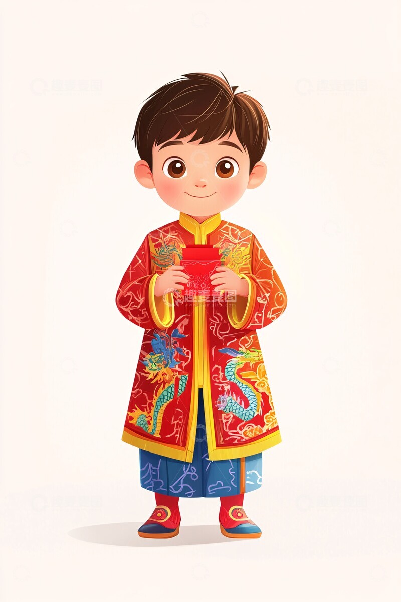 高清大图下载【趣麦麦图】男孩穿中式服装拿红包3