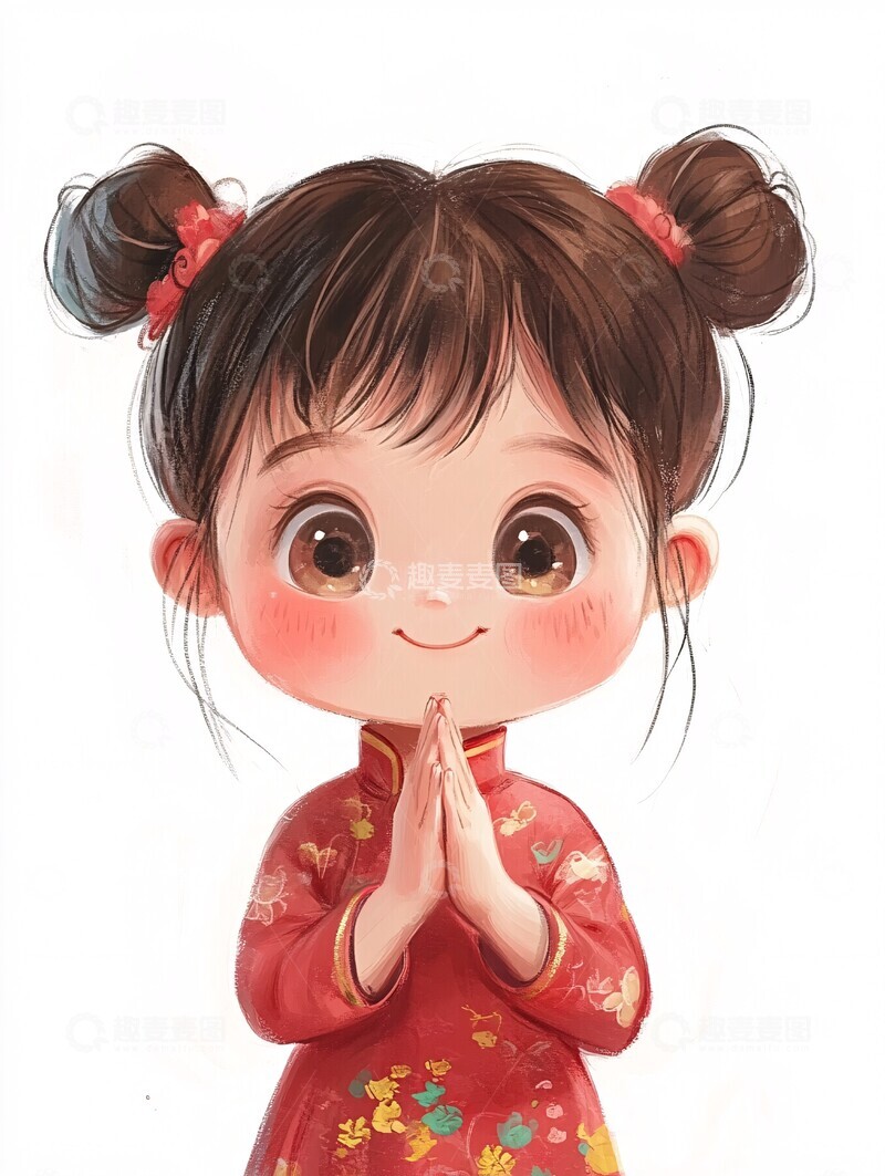 高清大图下载【趣麦麦图】双马尾女孩拜年图3