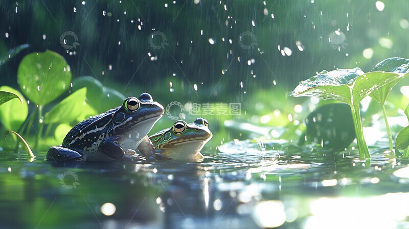 高清大图下载【趣麦麦图】雨中蛙鸣水饮3
