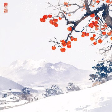 柿子树雪景图3