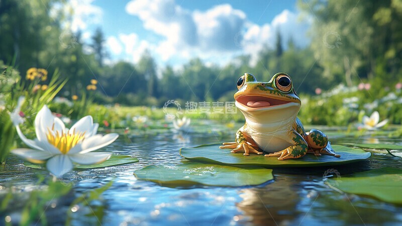 高清大图下载【趣麦麦图】青蛙唱歌在莲叶2