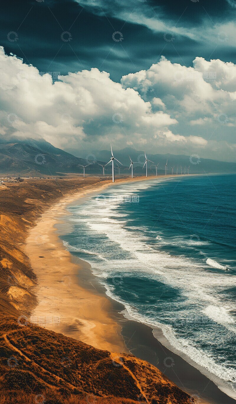 高清大图下载【趣麦麦图】海岸线上的风车阵1