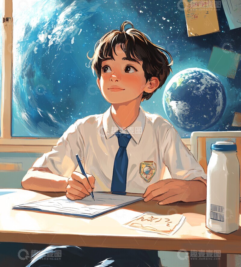 高清大图下载【趣麦麦图】男孩写字的教室3