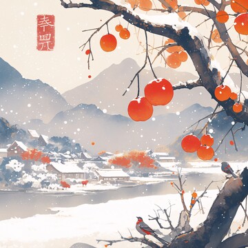 柿子树雪景图1
