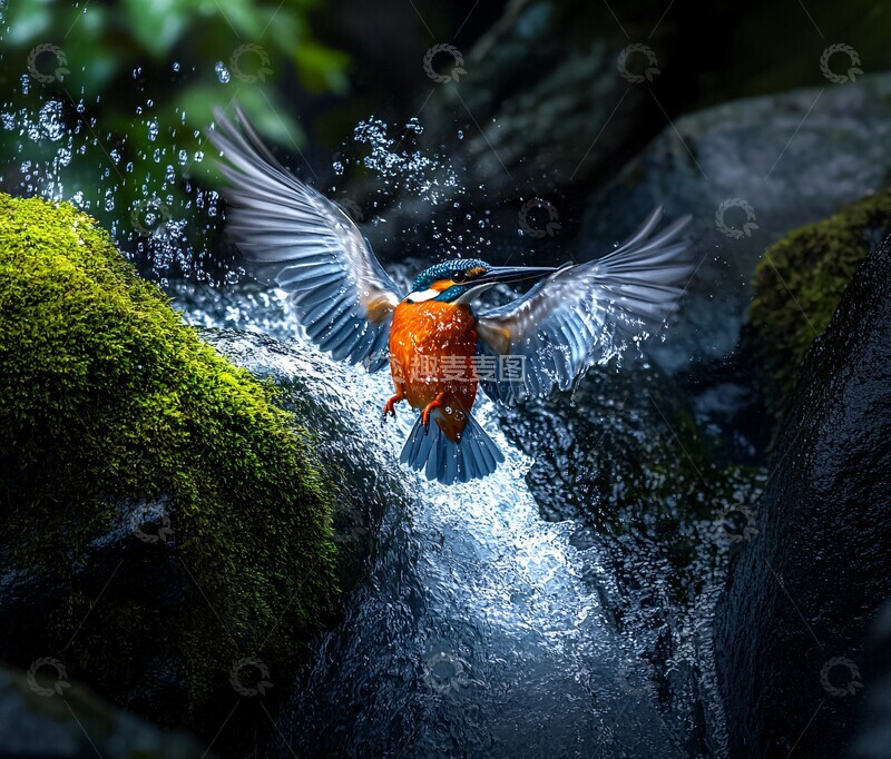 高清大图下载【趣麦麦图】-翠鸟立河石翠鸟橙胸河石3