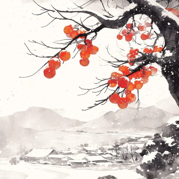 柿子树雪景图2