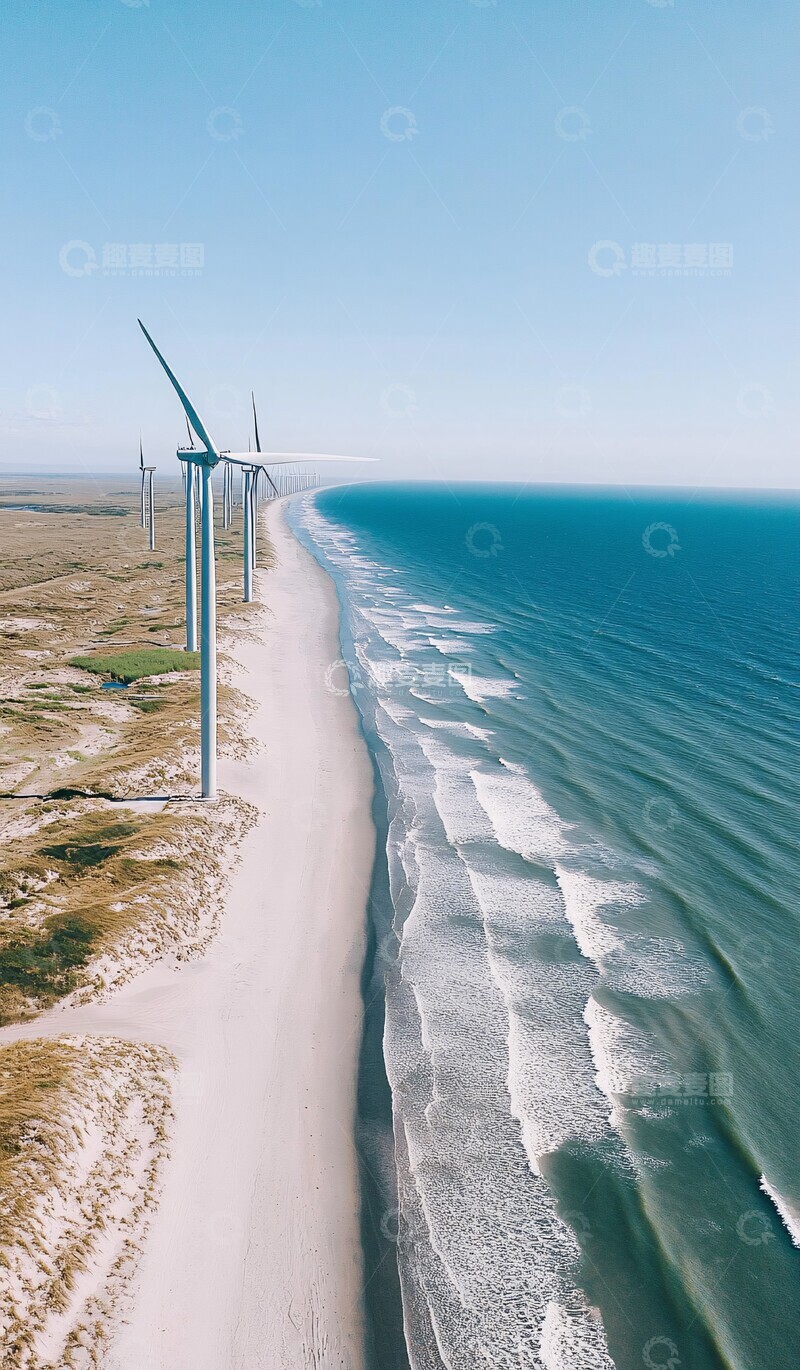 高清大图下载【趣麦麦图】白沙海岸风力发电机2