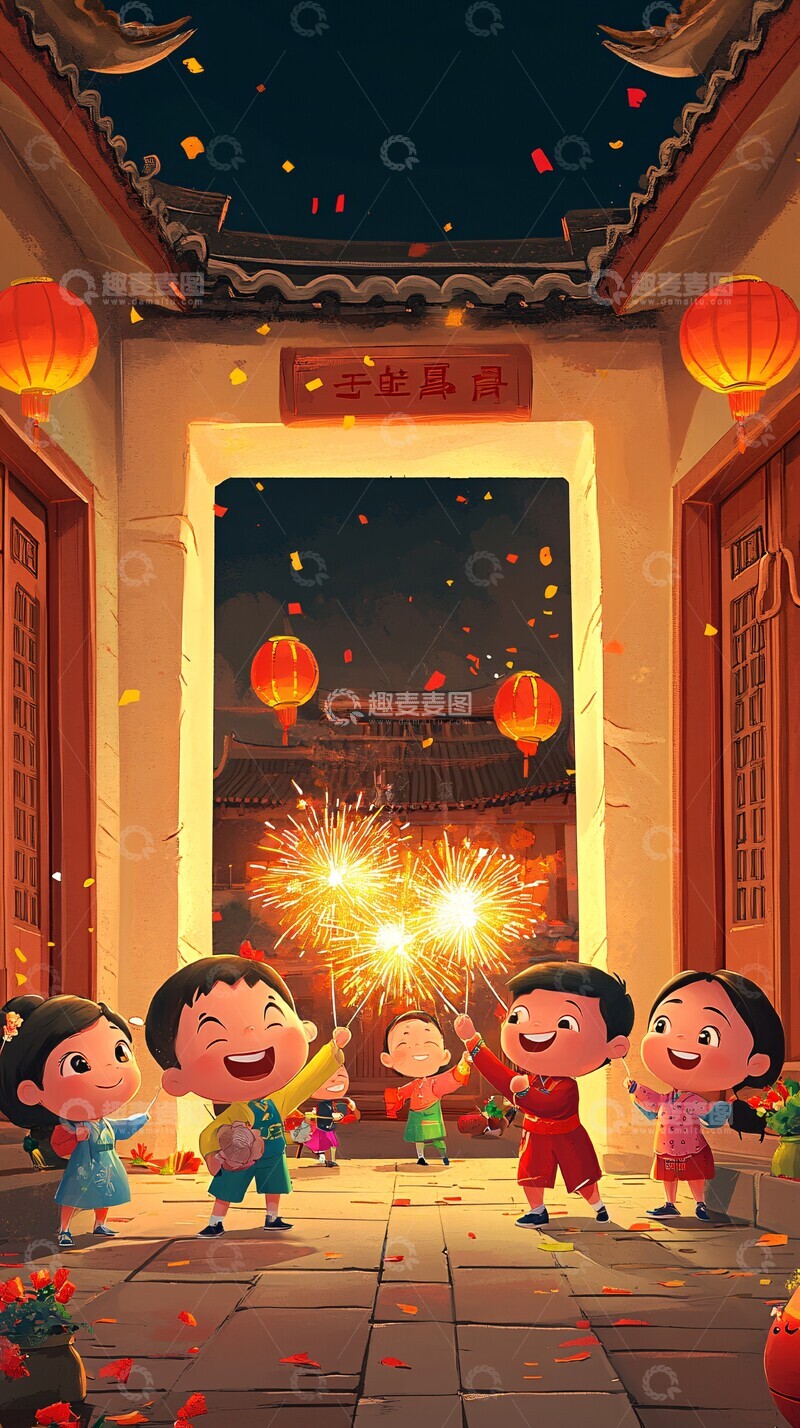 儿童放鞭炮庆新年3