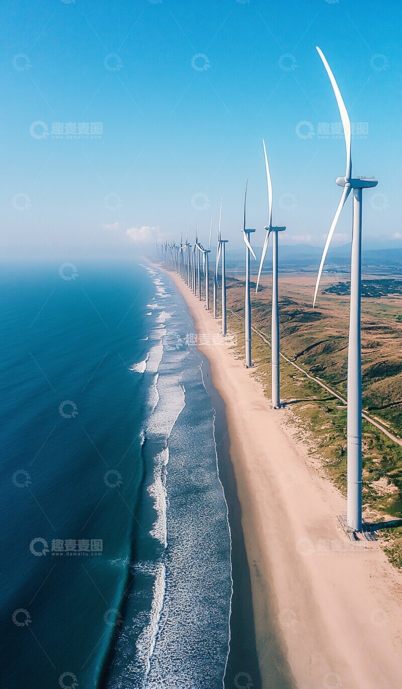 高清大图下载【趣麦麦图】白沙海岸风力发电机3