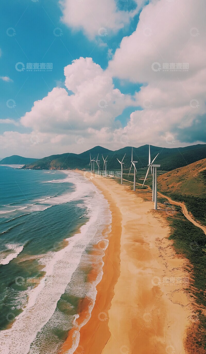 高清大图下载【趣麦麦图】海岸线上的风车阵3