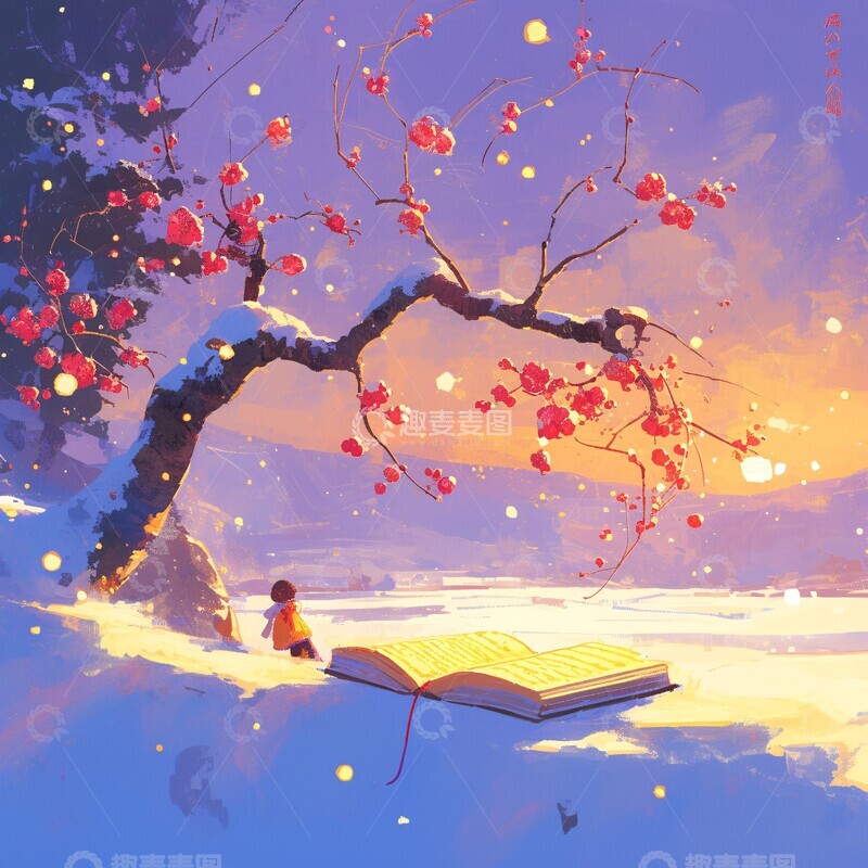 高清大图下载【趣麦麦图】-雪中红梅映夕阳3