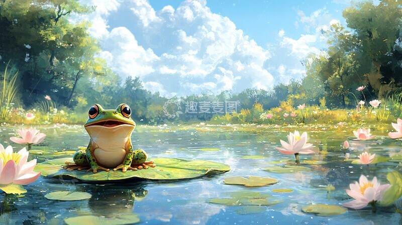 高清大图下载【趣麦麦图】青蛙唱歌在莲叶3