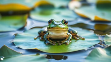 湖中青蛙青蛙莲叶水面3