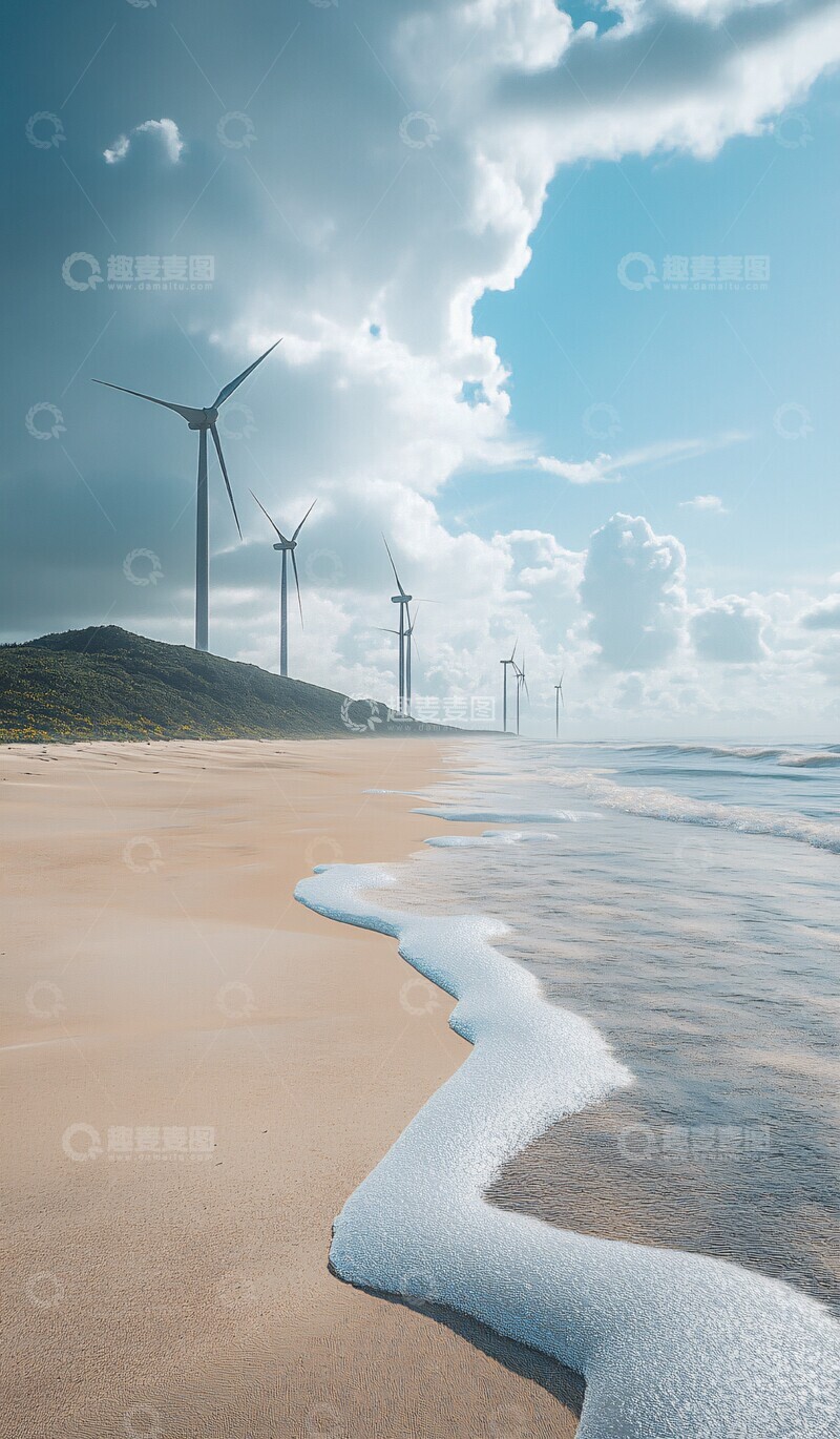 高清大图下载【趣麦麦图】海岸线上的风车阵2