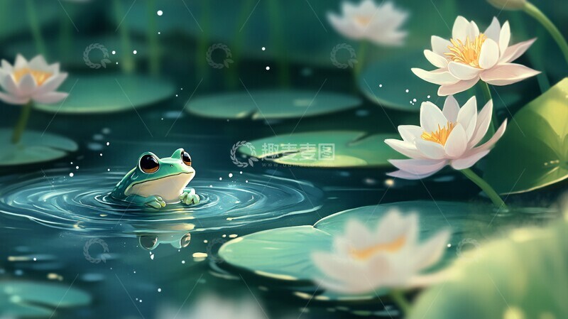 高清大图下载【趣麦麦图】青蛙睡莲池塘3