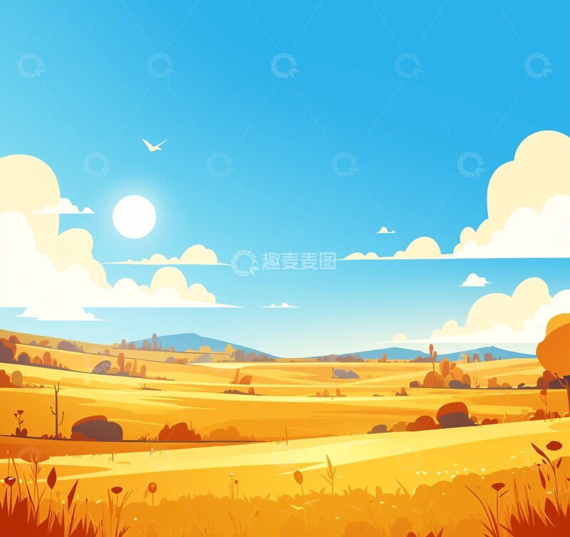 高清大图下载【趣麦麦图】阳光草地与山脉3