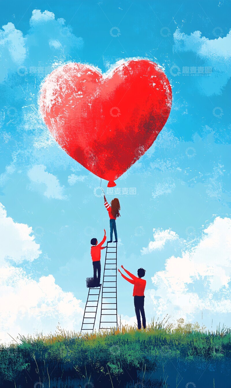 高清大图下载【趣麦麦图】心形气球与梯子3