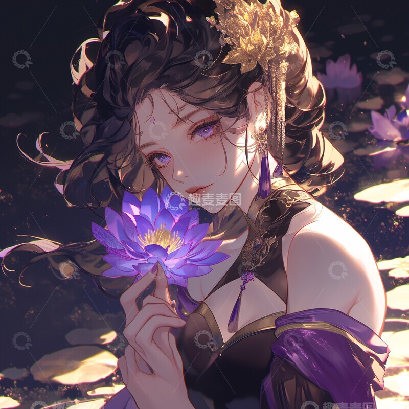 高清大图下载【趣麦麦图】紫花古风女子2