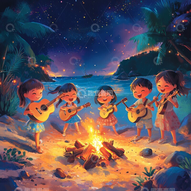 高清大图下载【趣麦麦图】篝火旁歌舞表演5