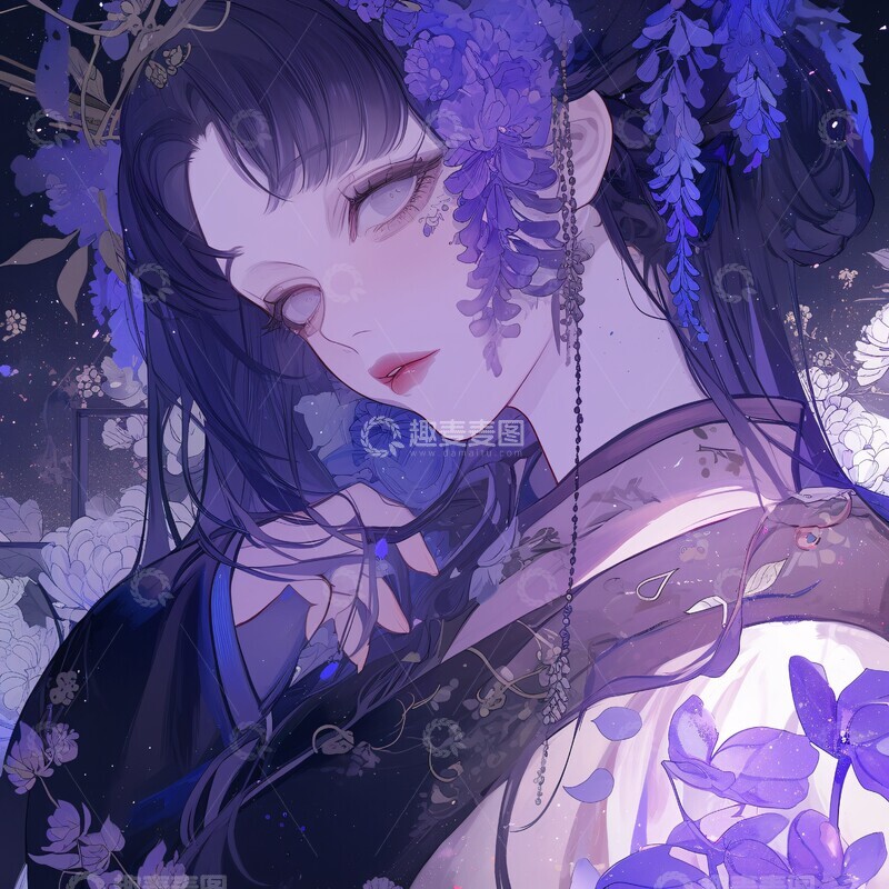 高清大图下载【趣麦麦图】紫花古风女子1