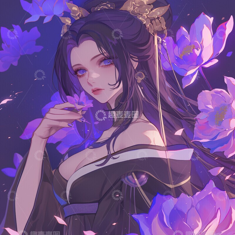 高清大图下载【趣麦麦图】紫花古风女子3