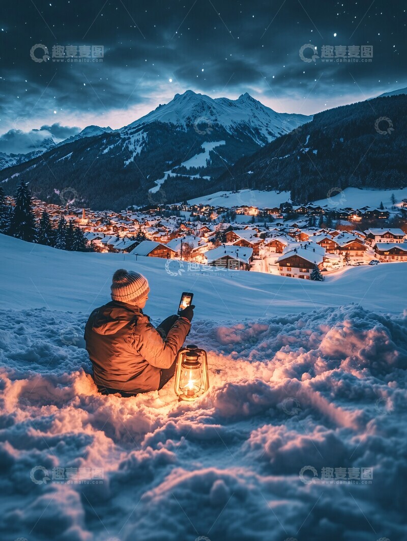 高清大图下载【趣麦麦图】雪中自拍与木屋夜景3