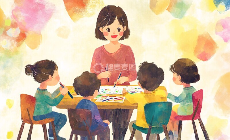 女老师教孩子画画4