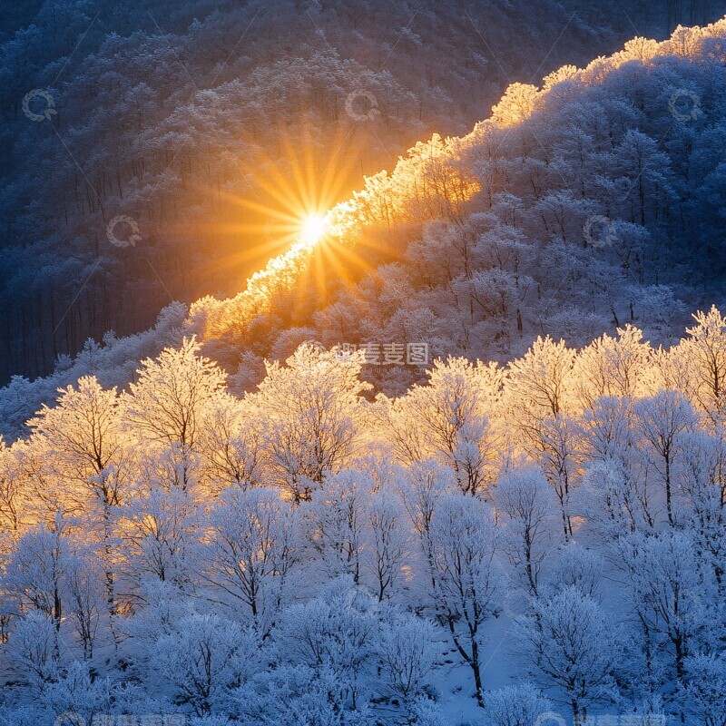 高清大图下载【趣麦麦图】雪树金光照耀3