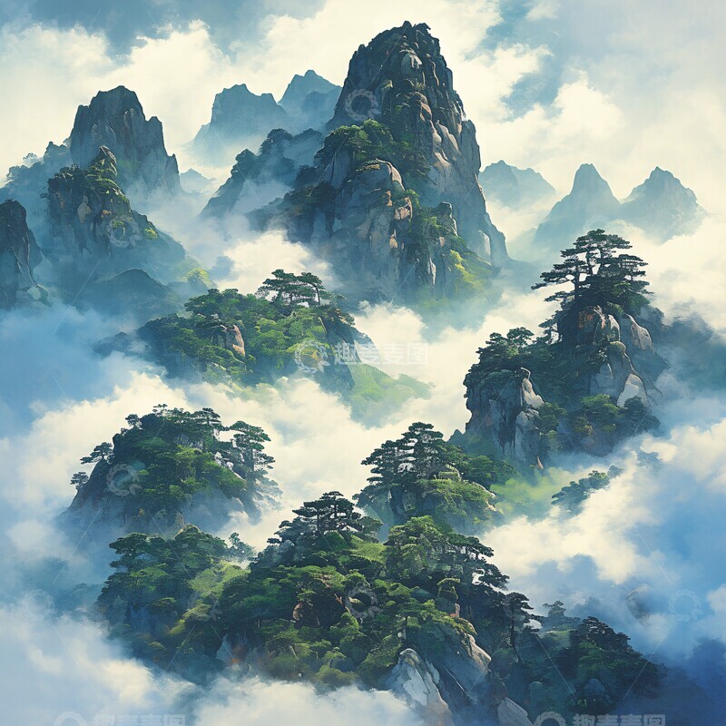 高清大图下载【趣麦麦图】青山远雾图青山远雾山峰3