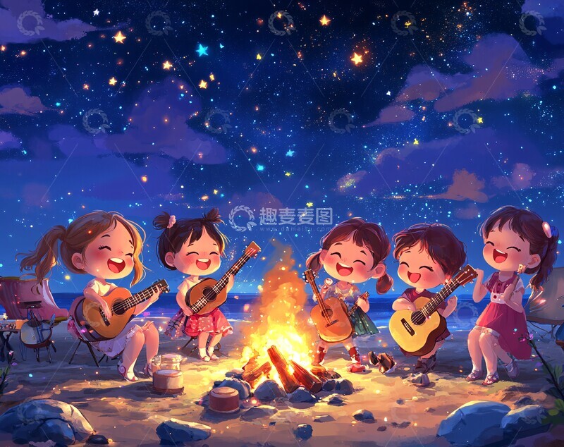 高清大图下载【趣麦麦图】篝火旁歌舞表演1