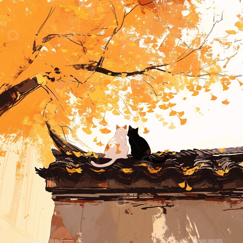 高清大图下载【趣麦麦图】秋日银杏下的猫咪3