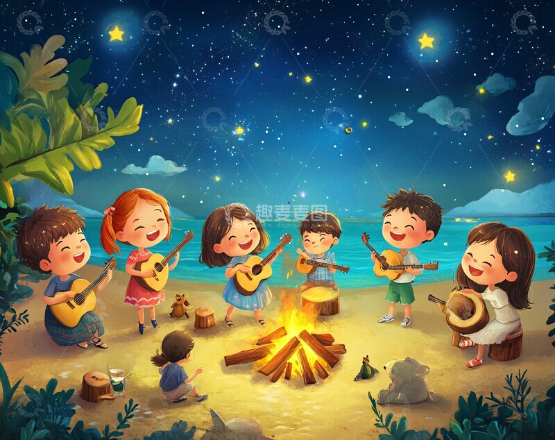 高清大图下载【趣麦麦图】篝火旁歌舞表演2
