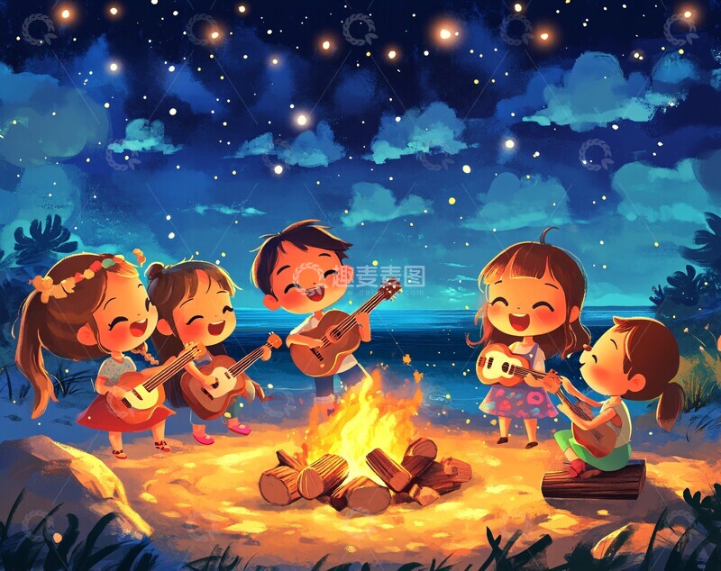 高清大图下载【趣麦麦图】篝火旁歌舞表演