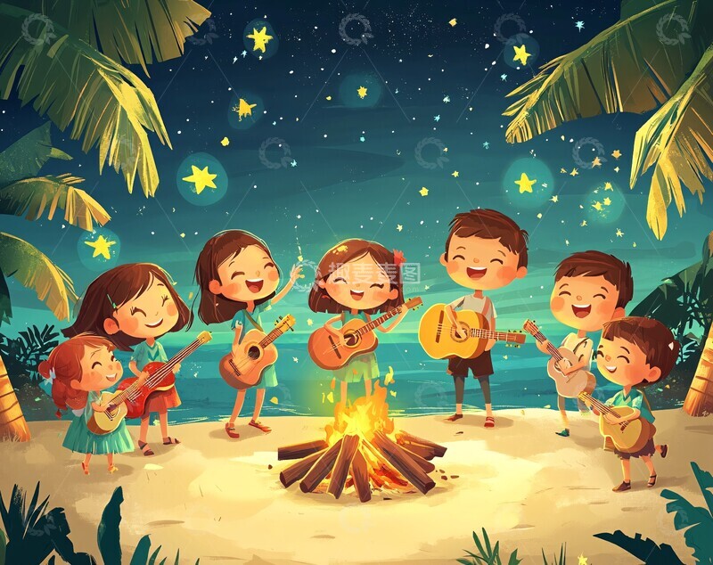 高清大图下载【趣麦麦图】篝火旁歌舞表演3