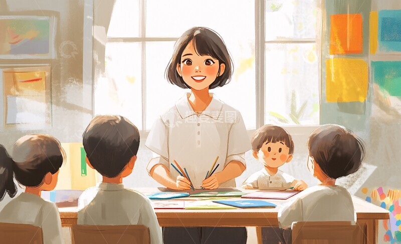 高清大图下载【趣麦麦图】女老师教孩子画画6