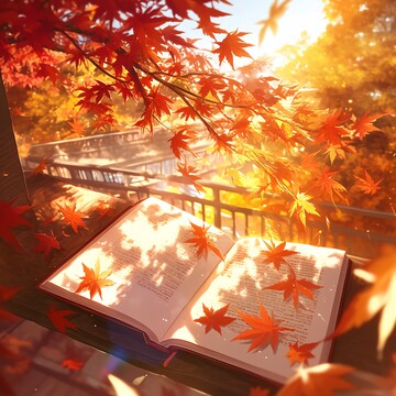 枫叶与书枫叶枝条树叶3