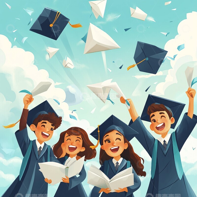 高清大图下载【趣麦麦图】毕业生抛纸飞机7