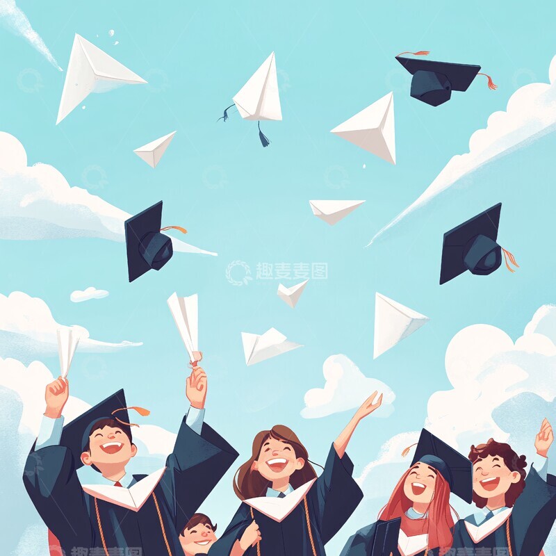 高清大图下载【趣麦麦图】毕业生抛纸飞机5