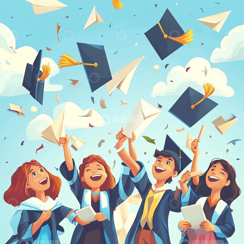 高清大图下载【趣麦麦图】毕业生抛纸飞机6