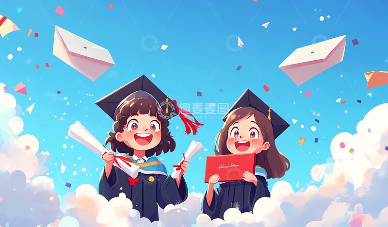 高清大图下载【趣麦麦图】毕业云端纸飞机2